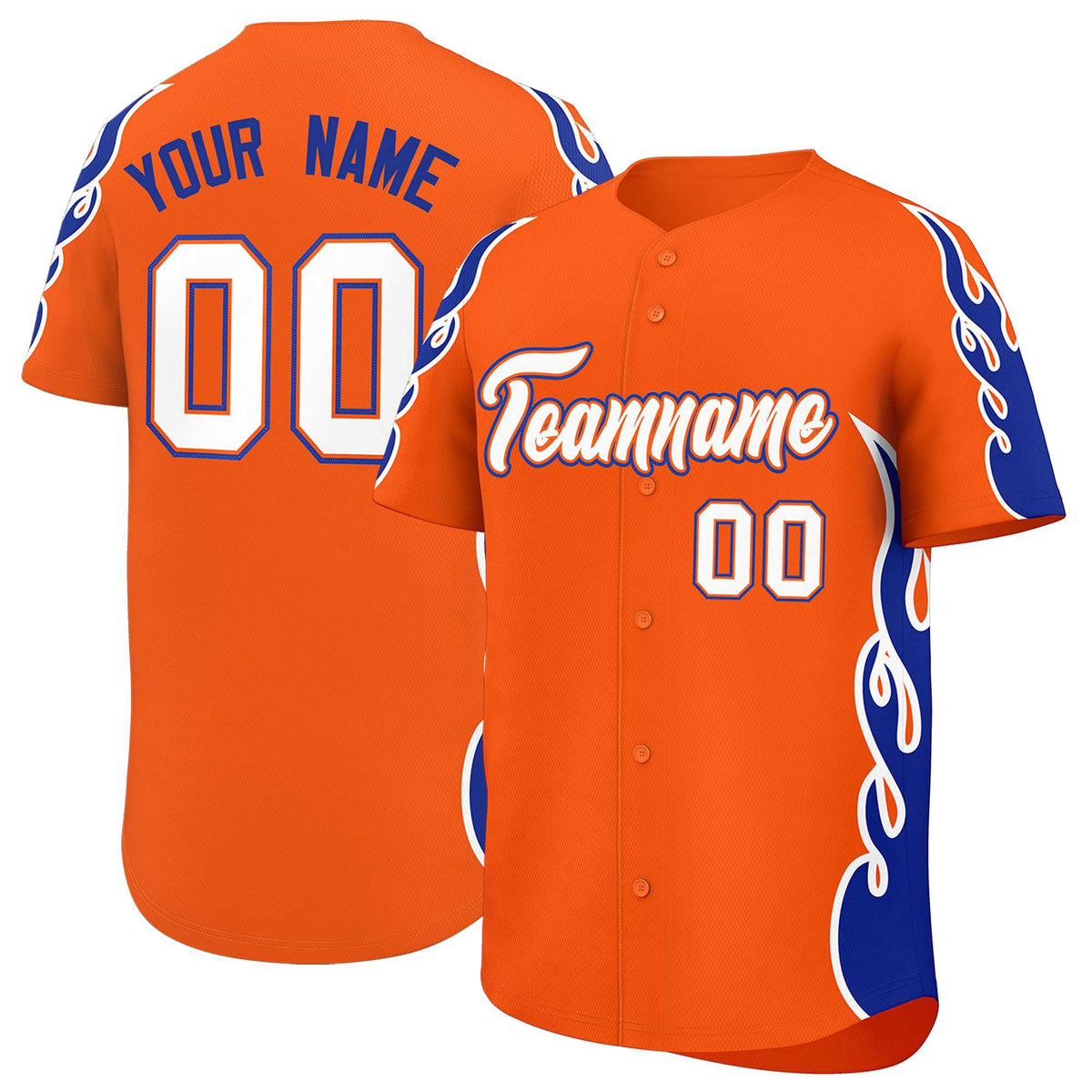 Custom Orange Royal Side Flame Outline Pattern Sports Uniform Basetball Jersey
