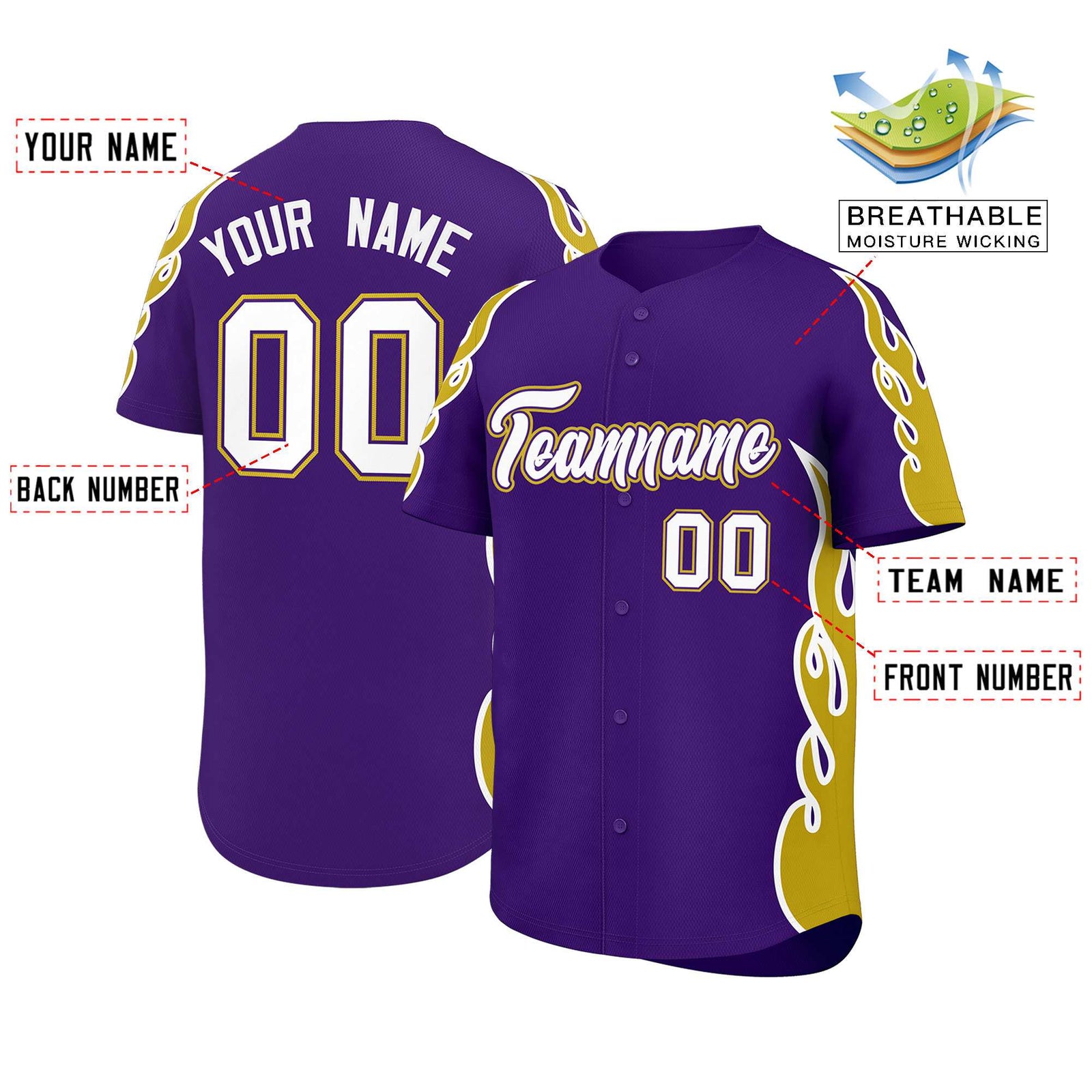 Custom Purple Old Gold Side Flame Outline Pattern Sports Uniform Basetball Jersey