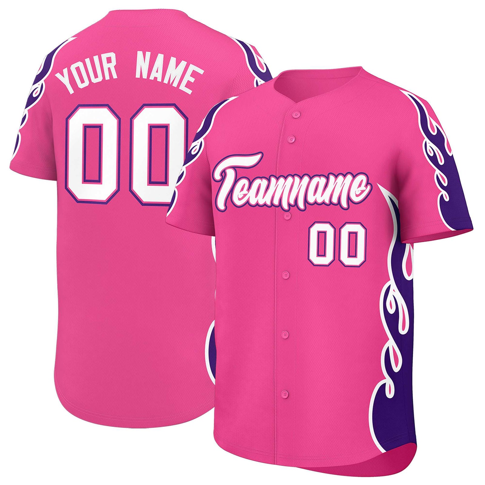 Custom Pink Purple Side Flame Outline Pattern Sports Uniform Basetball Jersey