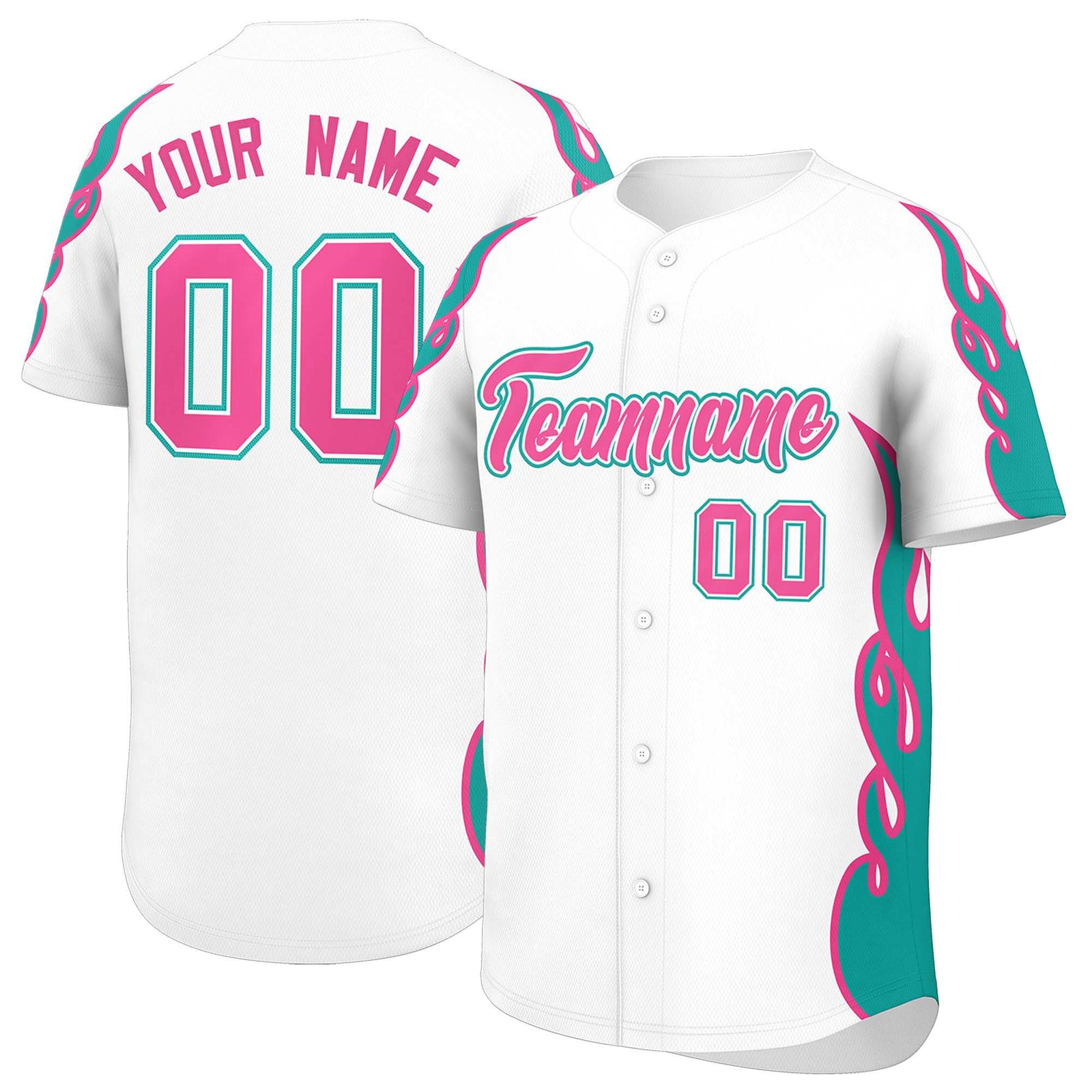 Custom White Aqua Side Flame Outline Pattern Sports Uniform Basetball Jersey