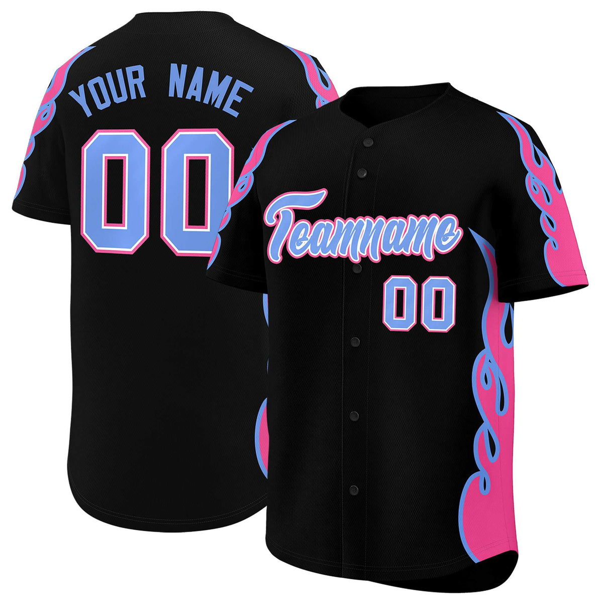 Custom Black Pink Side Flame Outline Pattern Sports Uniform Basetball Jersey