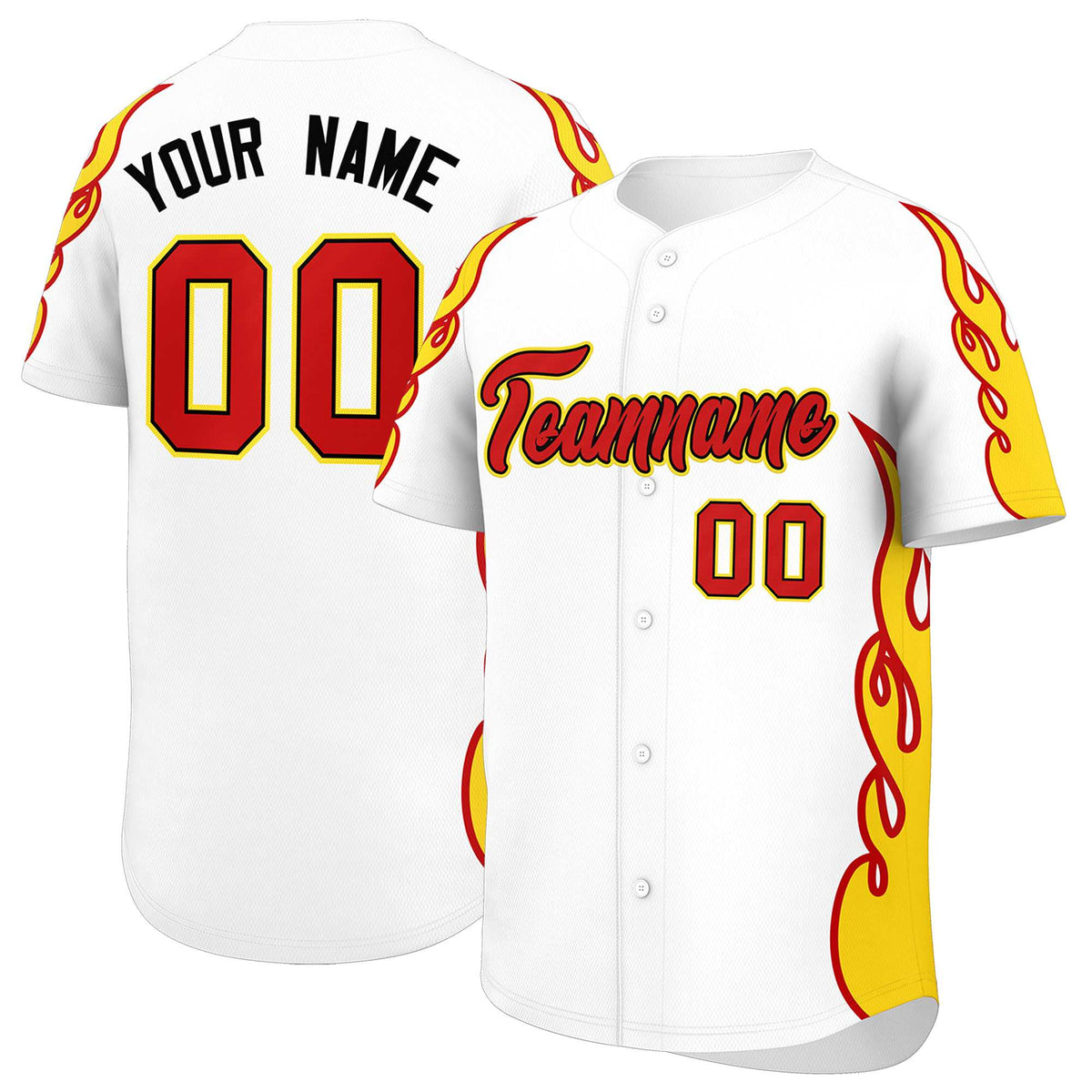 Custom White Gold Side Flame Outline Pattern Sports Uniform Basetball Jersey