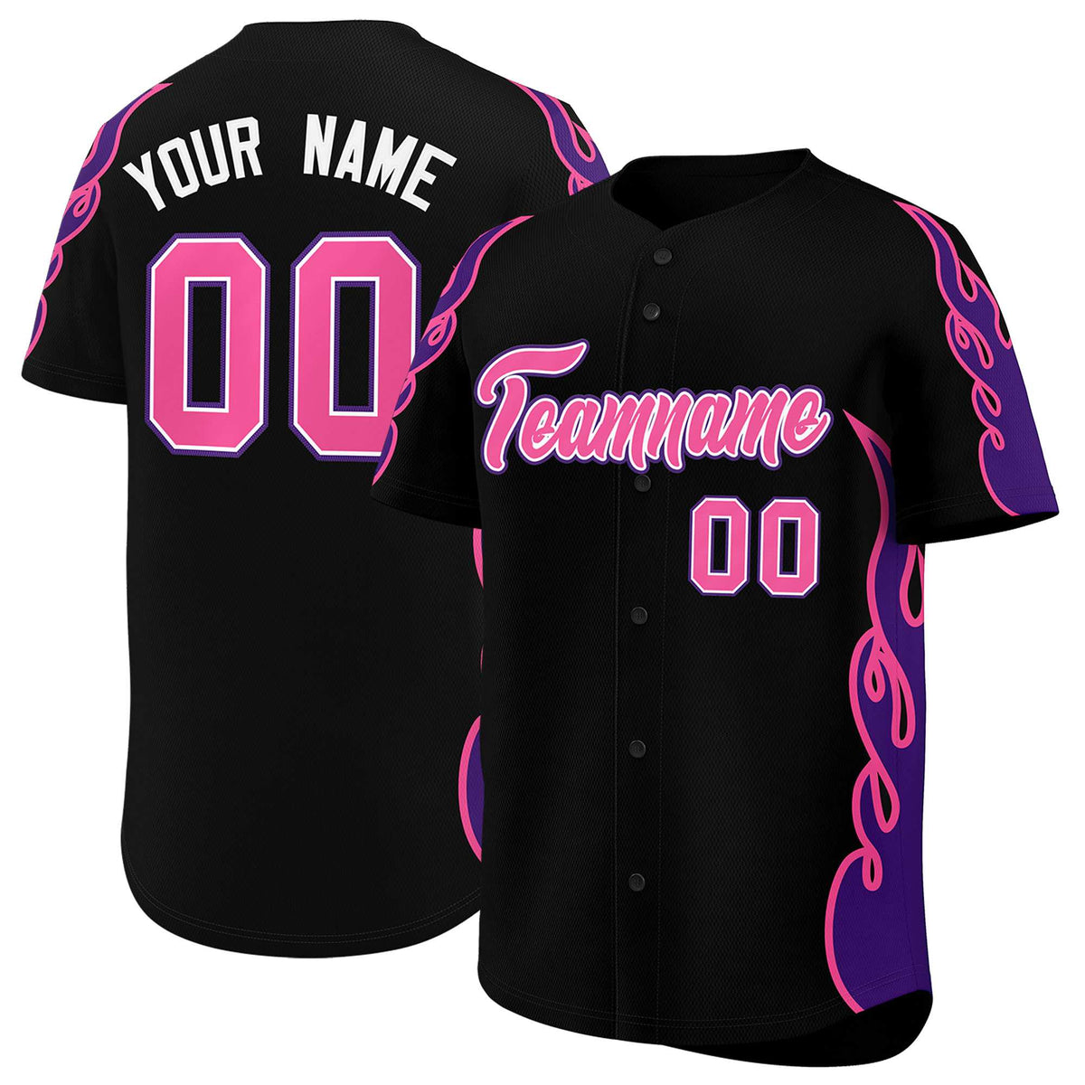 Custom Black Purple Side Flame Outline Pattern Sports Uniform Basetball Jersey