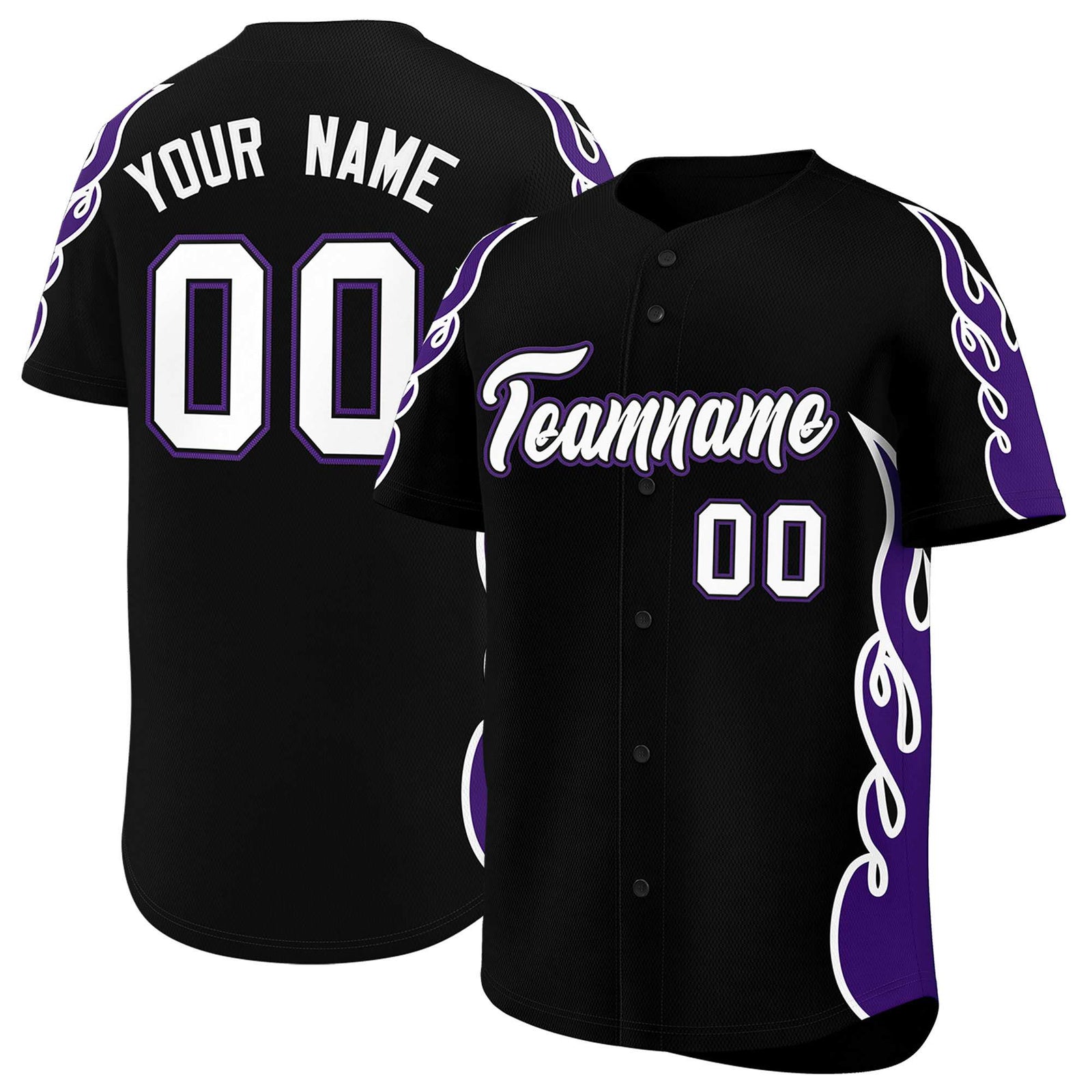 Custom Black Purple Side Flame Outline Pattern Sports Uniform Basetball Jersey