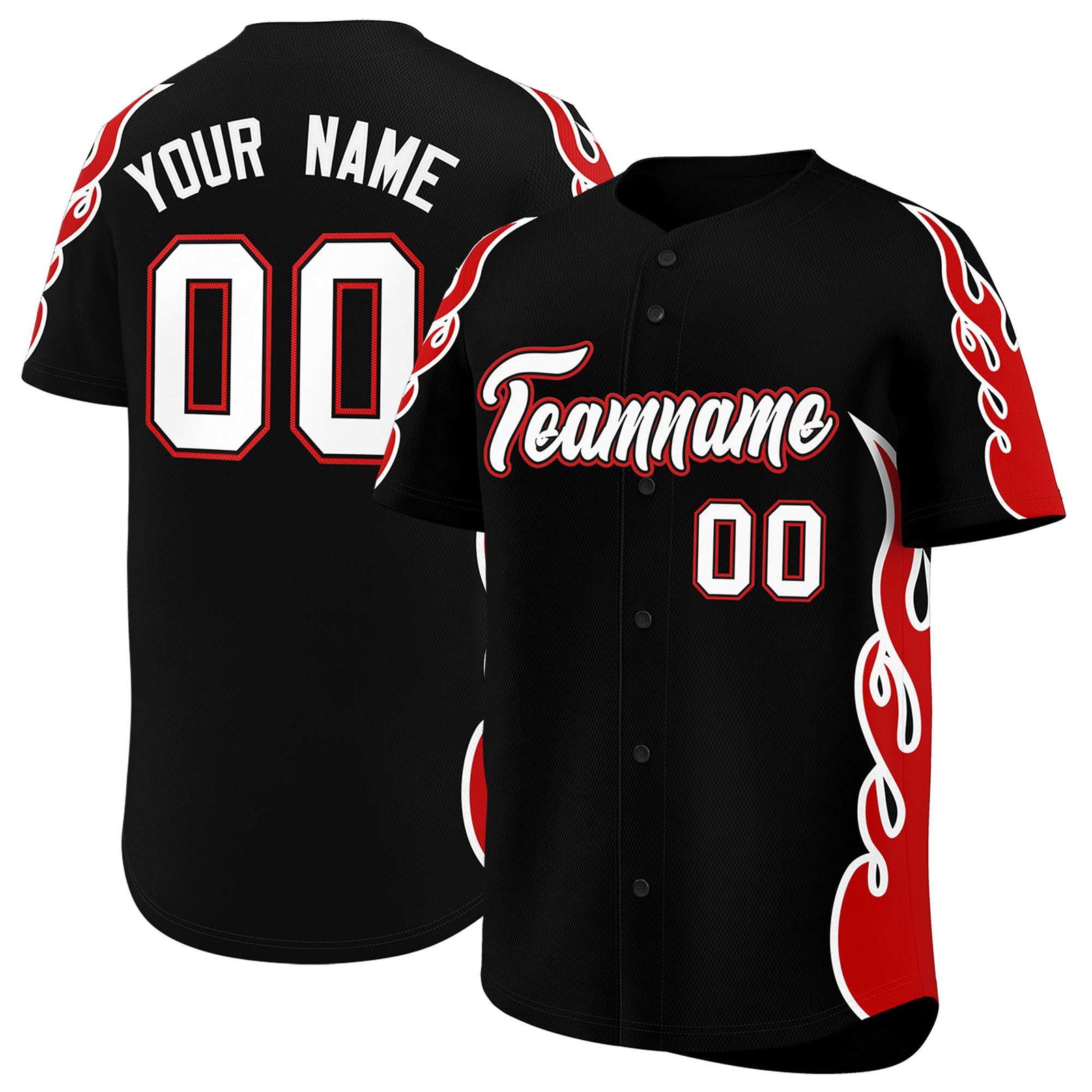 Custom Black Red Side Flame Outline Pattern Sports Uniform Basetball Jersey