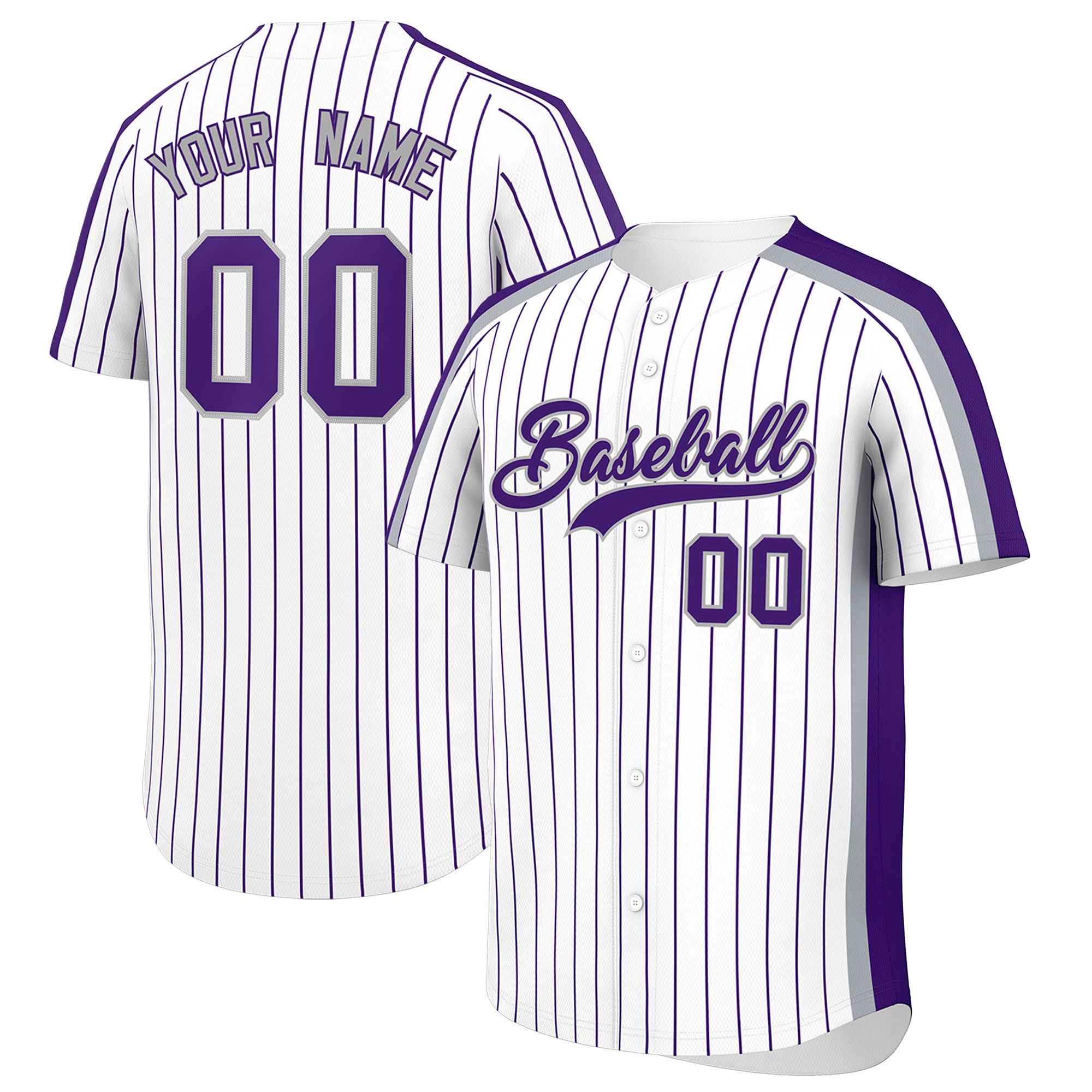 Custom White Purple Pinstripe Personalized Side Two-tone Authentic Baseball Jersey