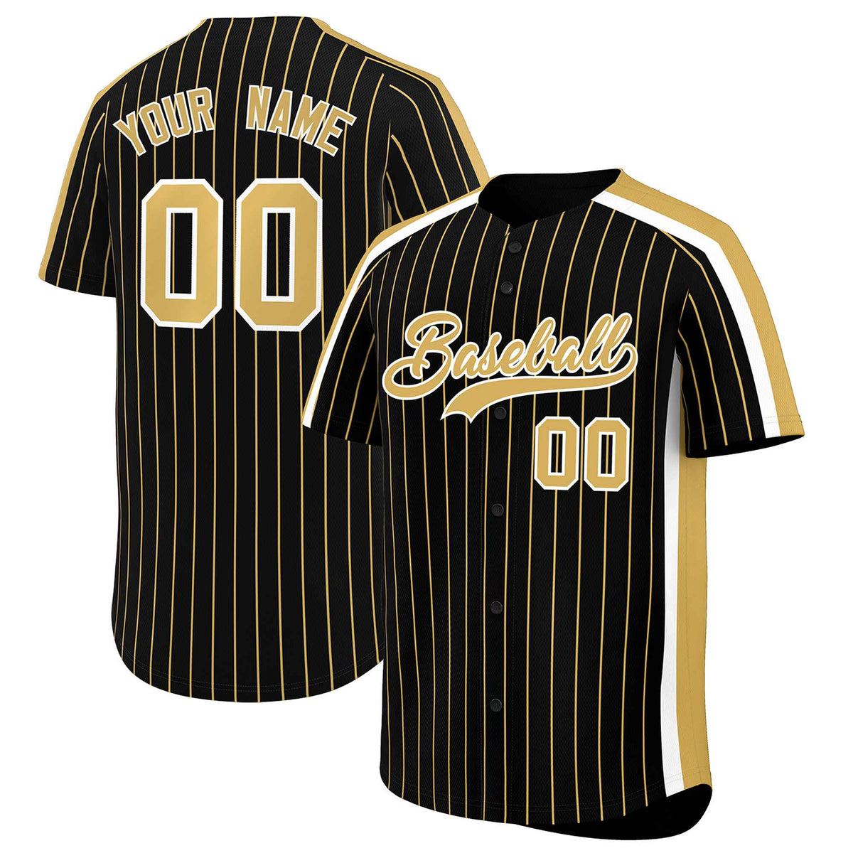 Custom Black Khaki Pinstripe Personalized Side Two-tone Authentic Baseball Jersey