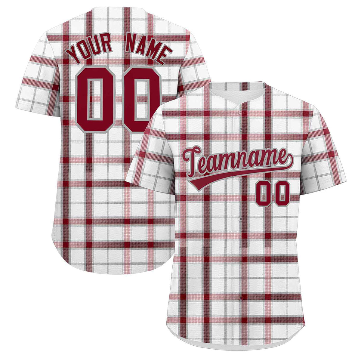 Custom White Personalized Plaid Design Authentic Baseball Jersey