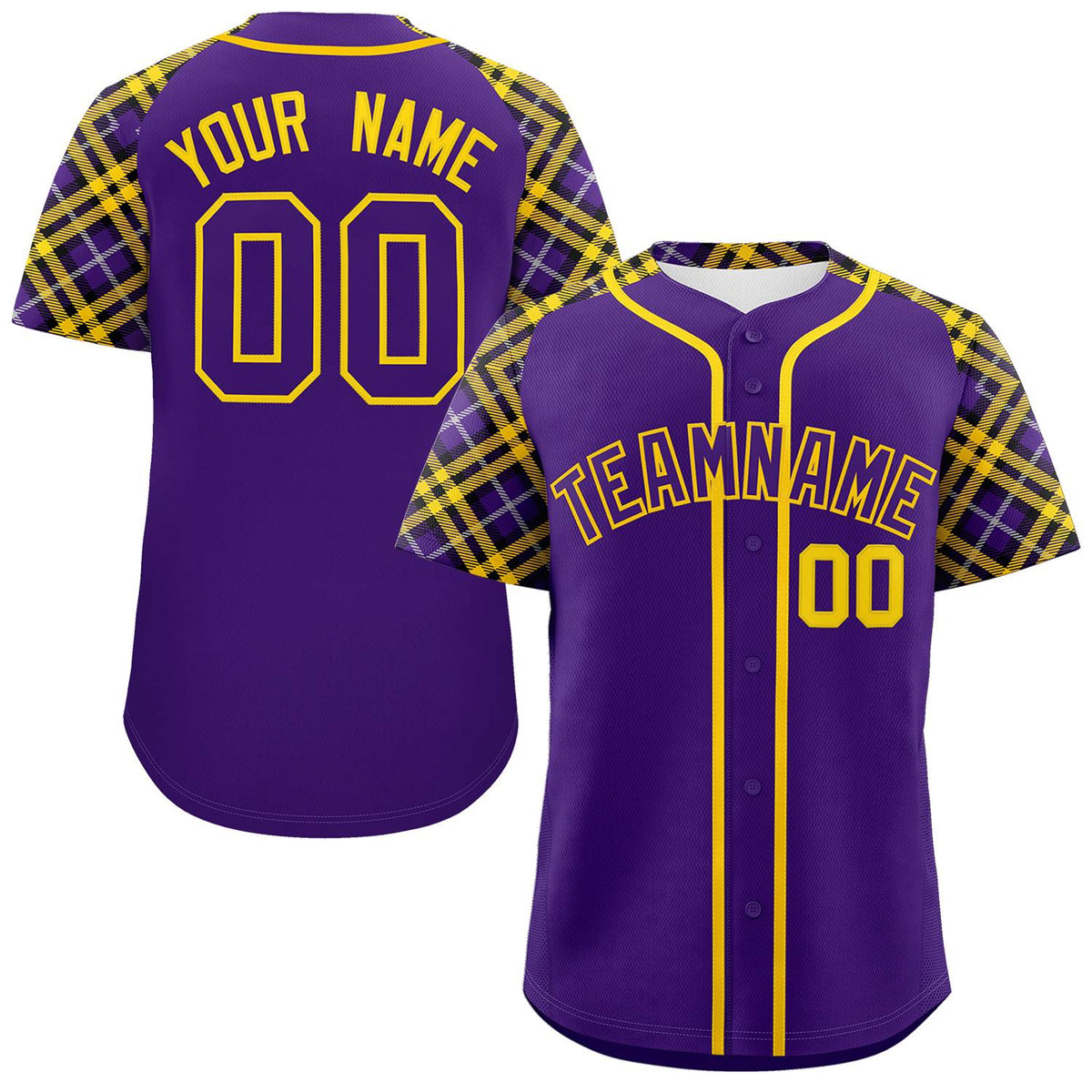 Custom Purple Purple-Gold Personalized Raglan Sleeves Authentic Baseball Jersey