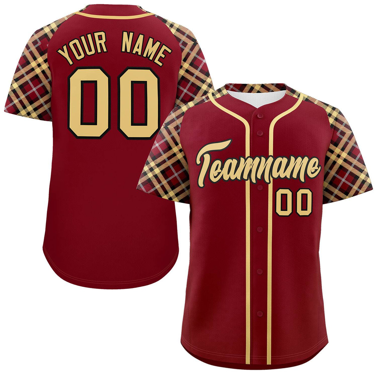 Custom Crimson Khaki-Black Personalized Raglan Sleeves Authentic Baseball Jersey