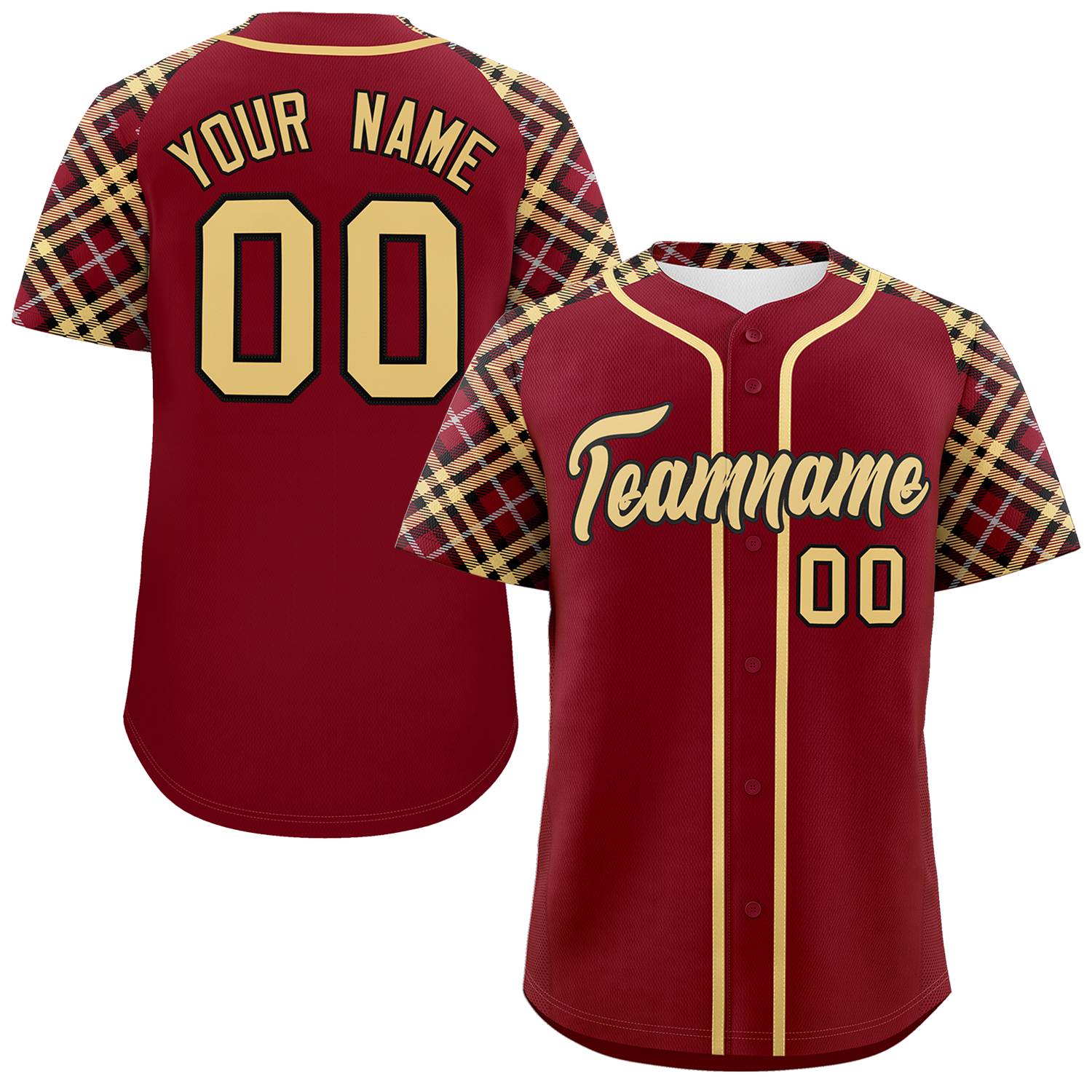 Custom Crimson Khaki-Black Personalized Raglan Sleeves Authentic Baseball Jersey
