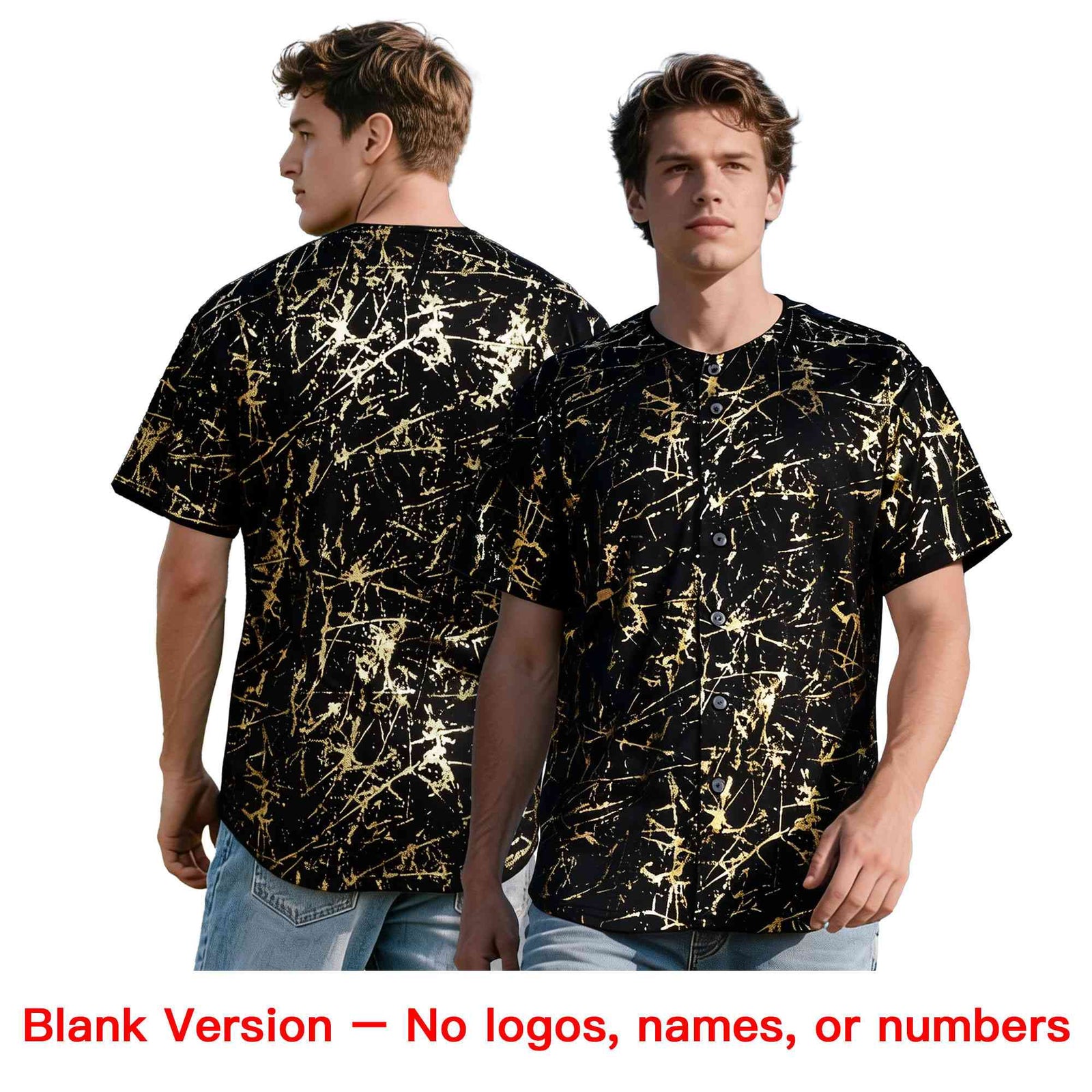 Custom Black Light Purple Metallic Gold Splatter Breathable&Wrinkle-Resistant Baseball Jersey