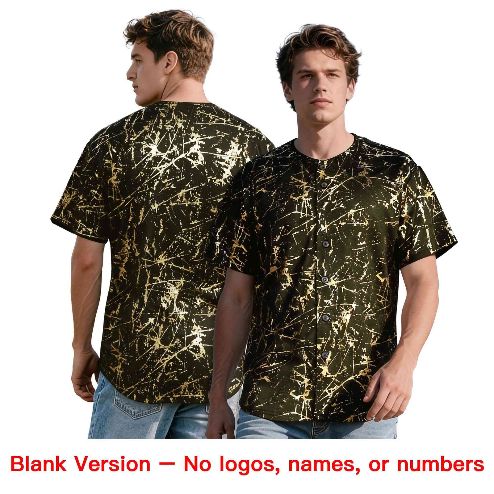 Custom Olive Old Gold Black&Shiny Gold Cracked Foil Hip Hop Button Down Baseball Jersey