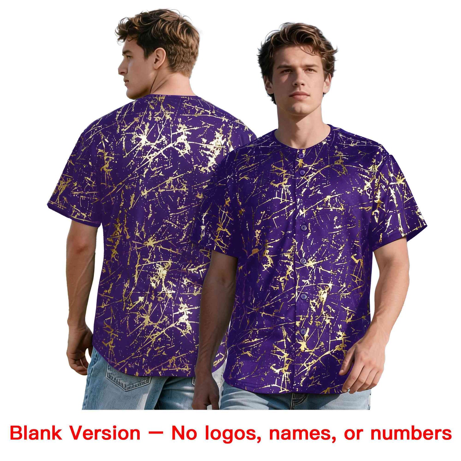 Custom Purple Old Gold Shiny Gold Cracked Texture Baseball Jersey
