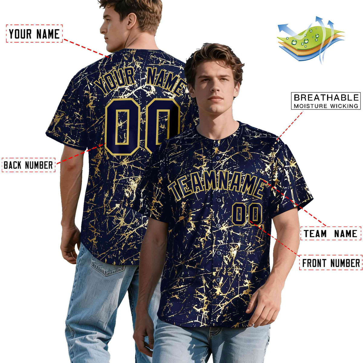 Custom Navy Old Gold Shiny Gold Cracked Texture Baseball Jersey