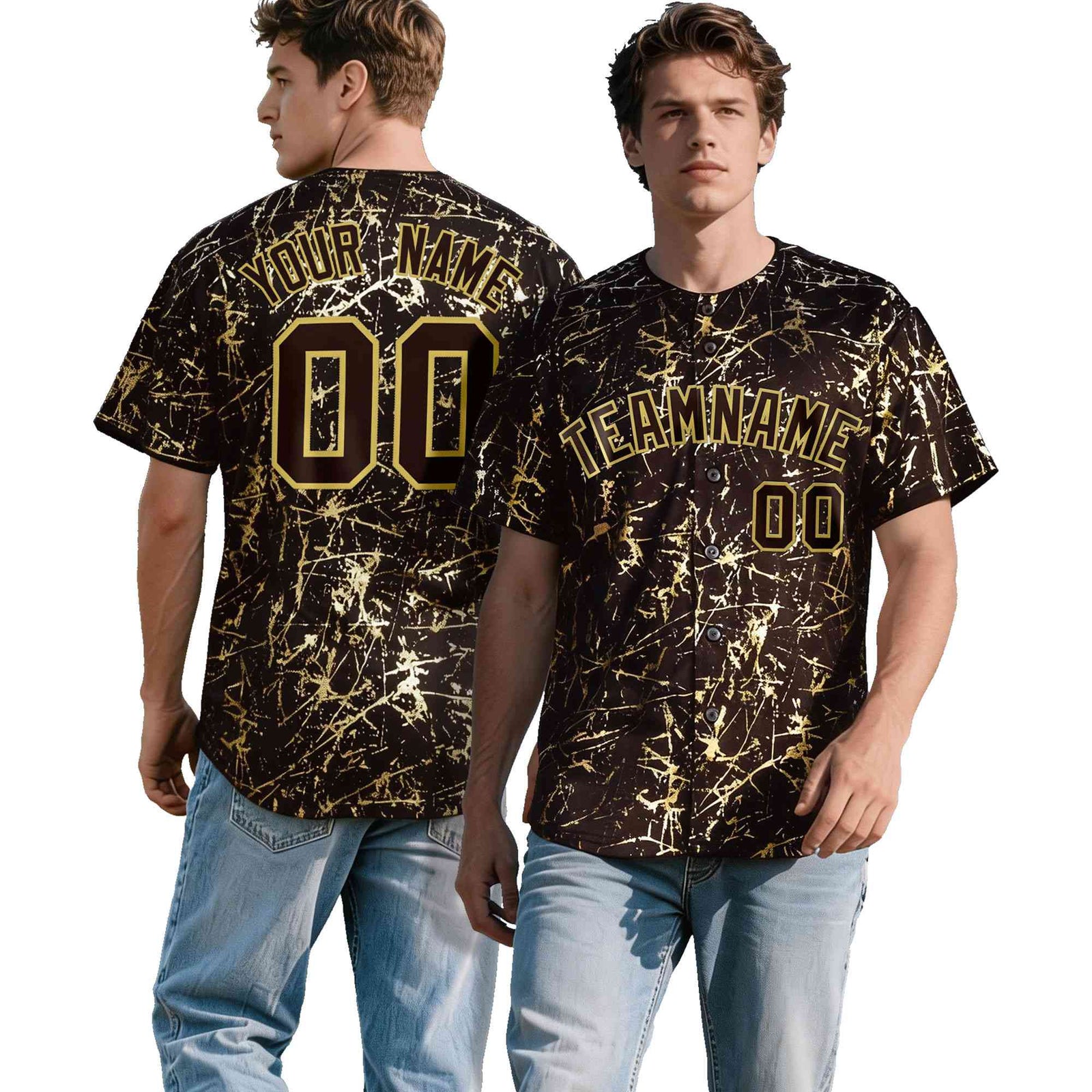 Custom Brown Old Gold Shiny Gold Cracked Texture Baseball Jersey