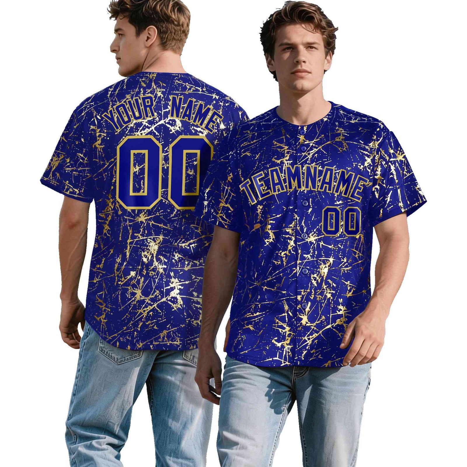 Custom Royal Old Gold Shiny Gold Cracked Texture Baseball Jersey
