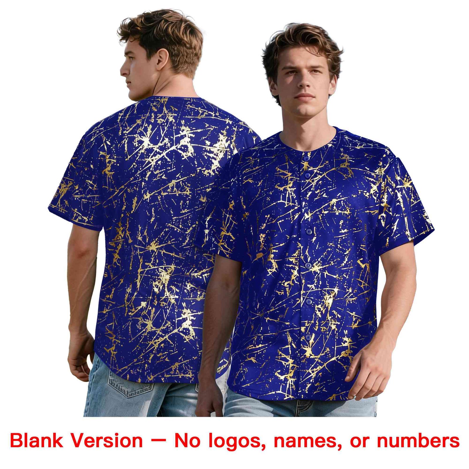 Custom Royal Light Pink Metallic Gold Splatter Urban Streetwear Baseball Jersey