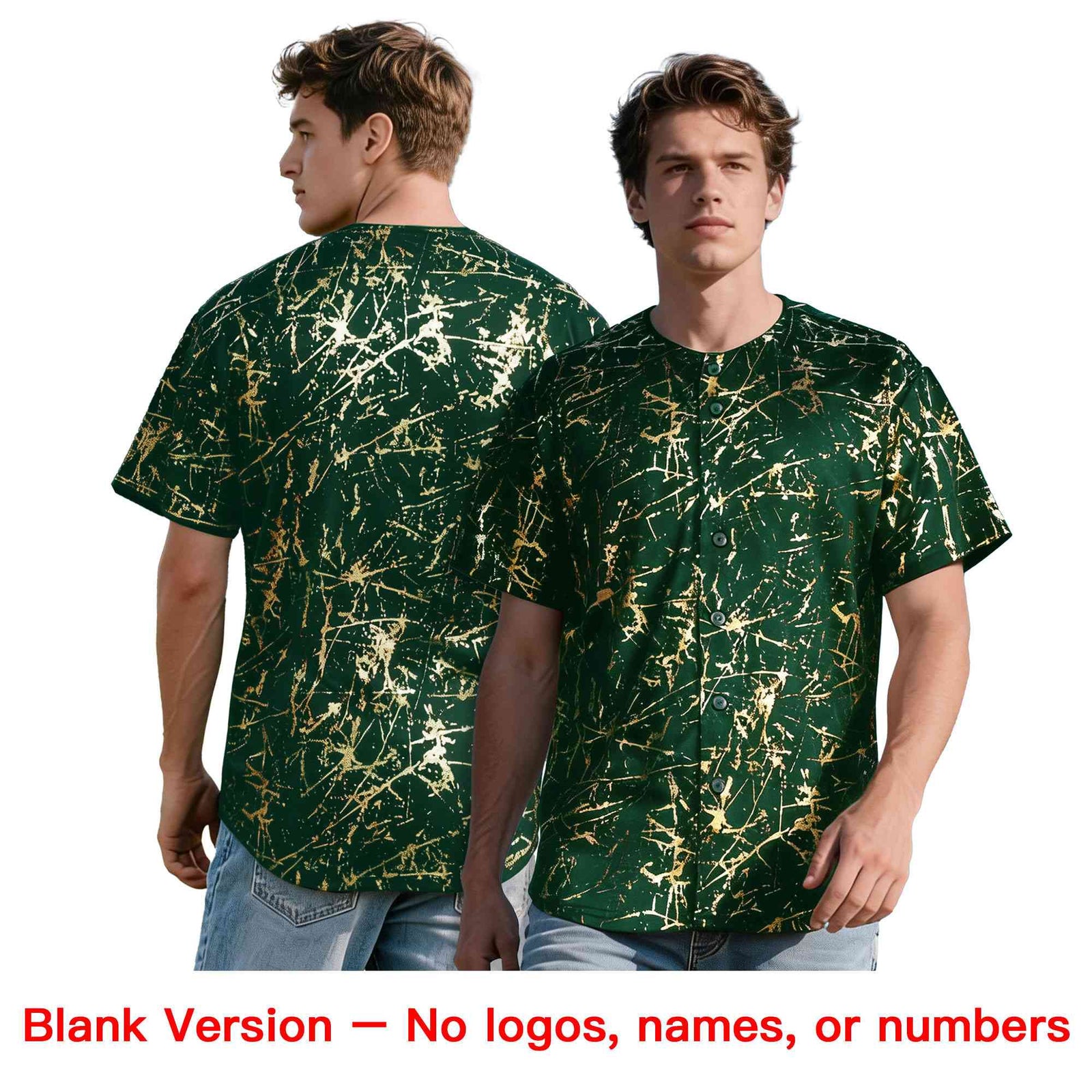 Custom Green Brown Metallic Gold Splatter Breathable&Wrinkle-Resistant Baseball Jersey