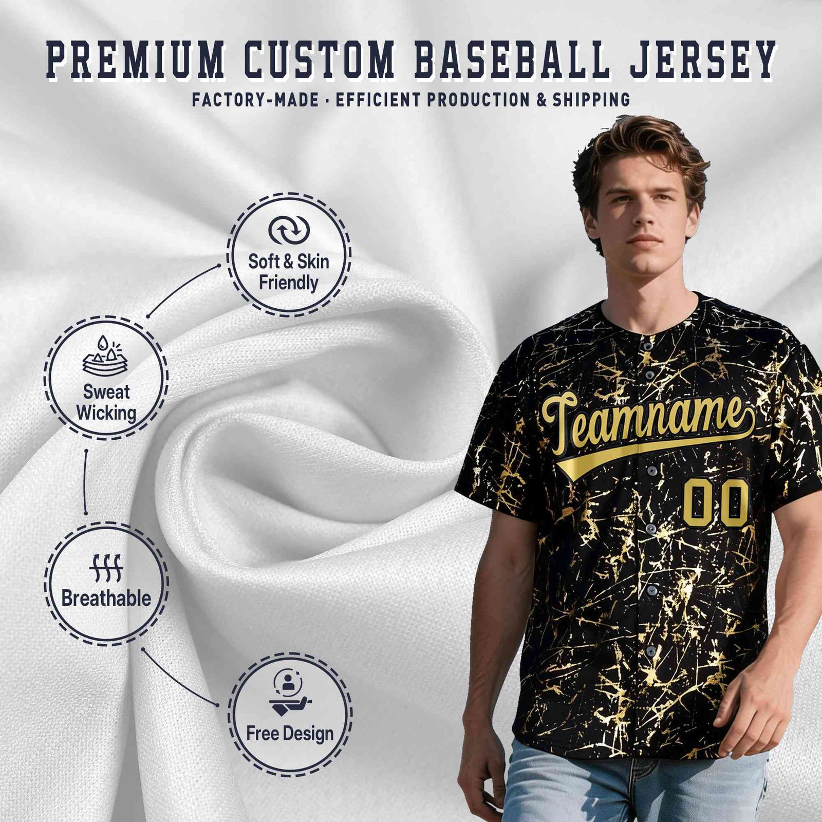 Custom Black Old Gold Shiny Gold Cracked Texture Baseball Jersey| KXKSHOP
