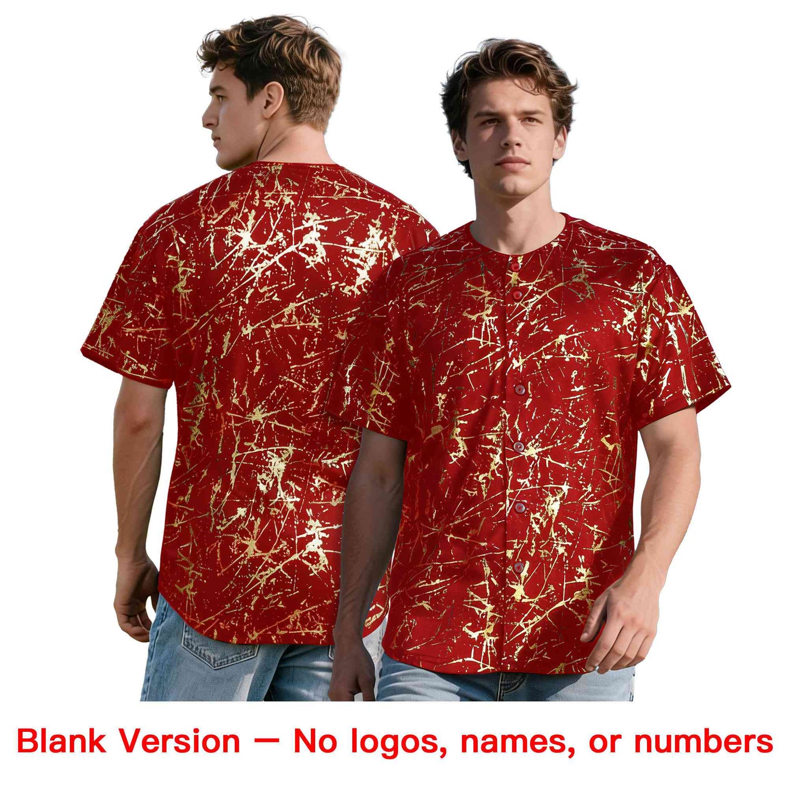 Custom Red Old Gold Metallic Gold Splatter Breathable&Wrinkle-Resistant Baseball Jersey| KXKSHOP