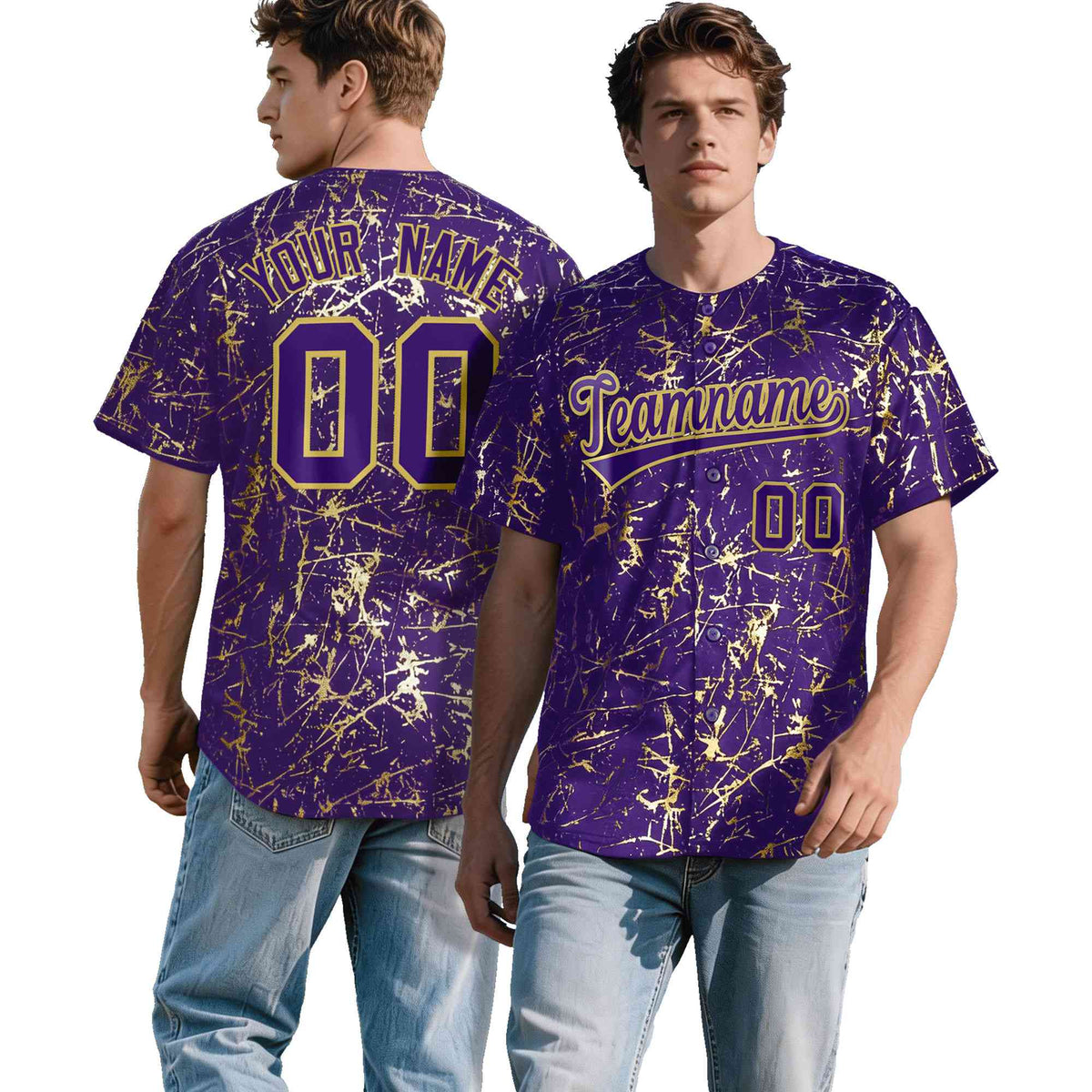 Custom Purple Old Gold Shiny Gold Cracked Texture Baseball Jersey| KXKSHOP
