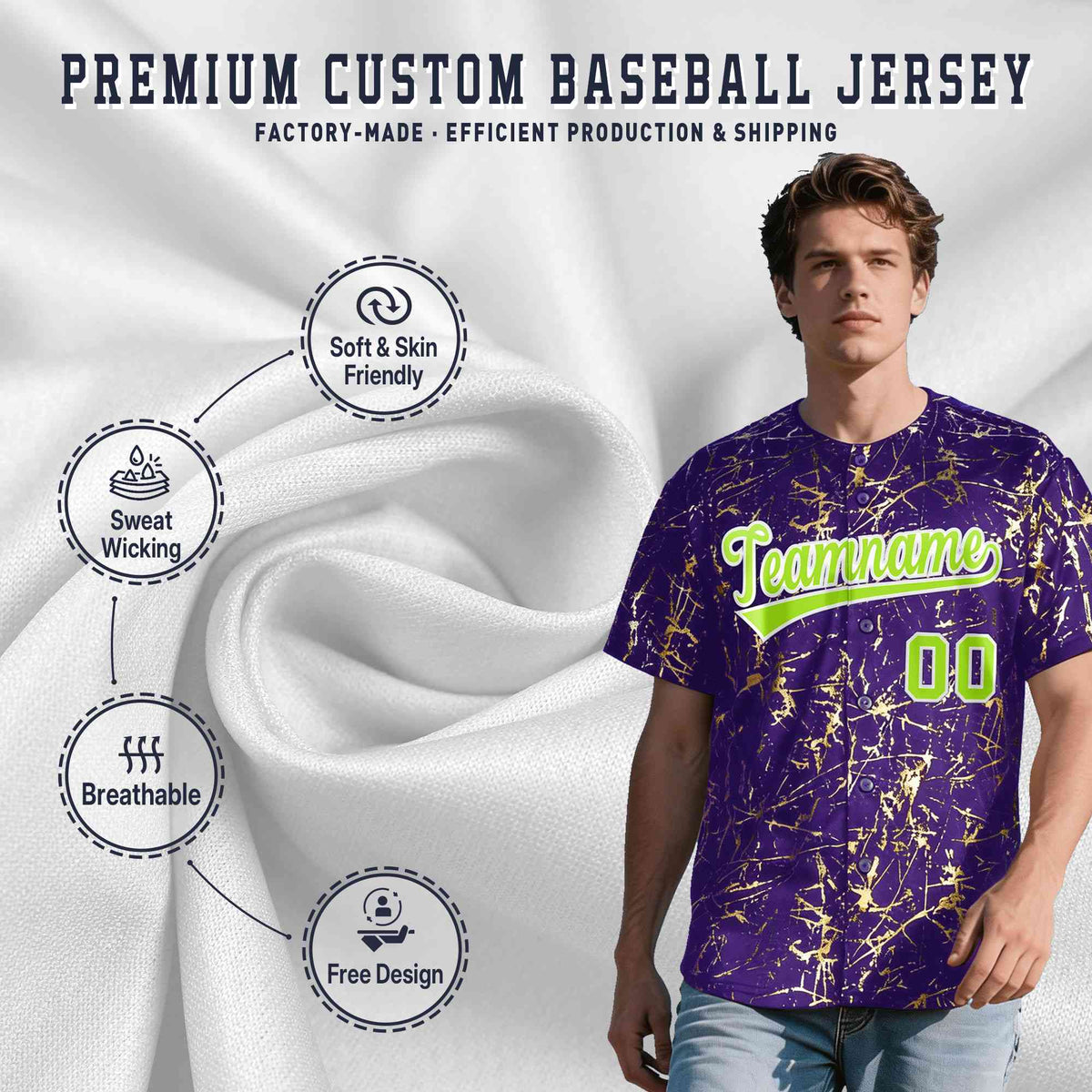 Custom Purple Neon Green Metallic Gold Splatter Urban Streetwear Baseball Jersey| KXKSHOP