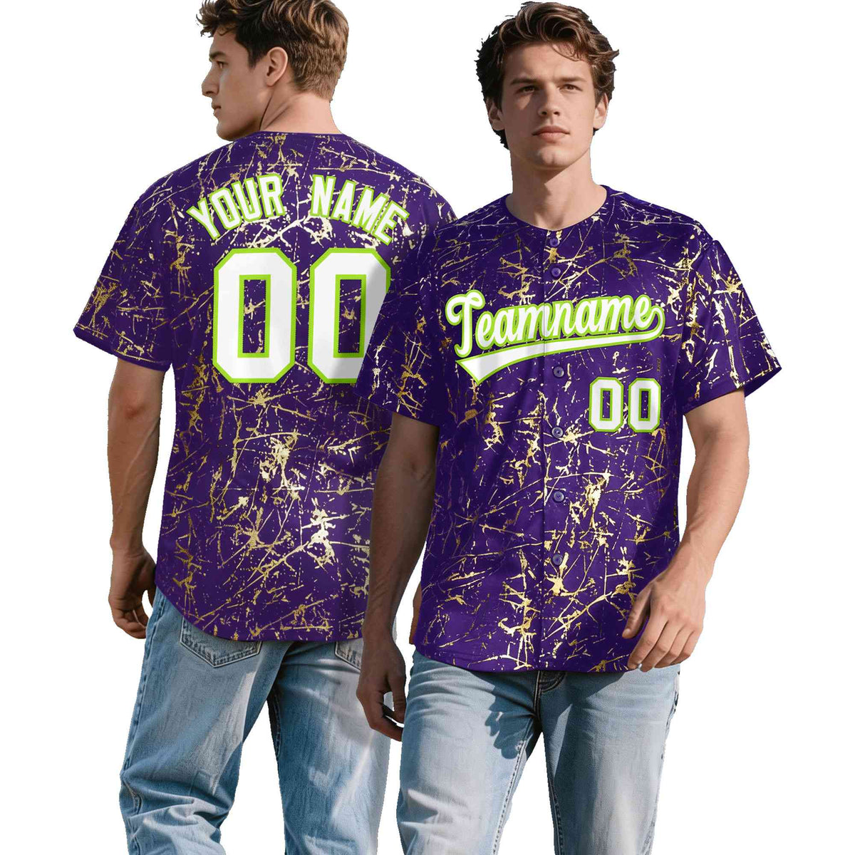 Custom Purple White Black&amp;Shiny Gold Cracked Foil Breathable Mesh Streetwear Baseball Jersey| KXKSHOP