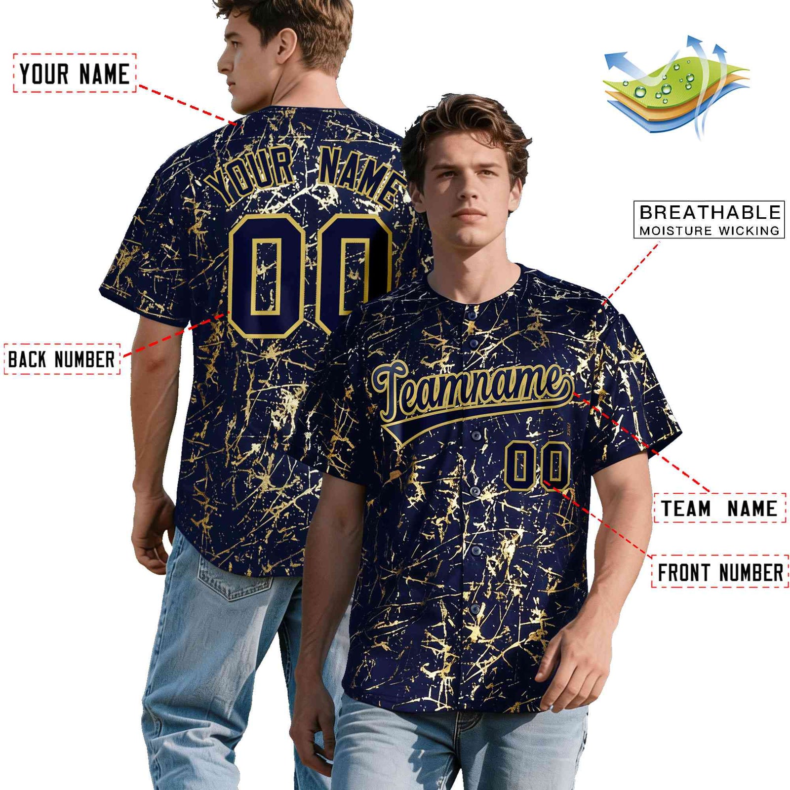 Custom Navy Old Gold Shiny Gold Cracked Texture Baseball Jersey| KXKSHOP