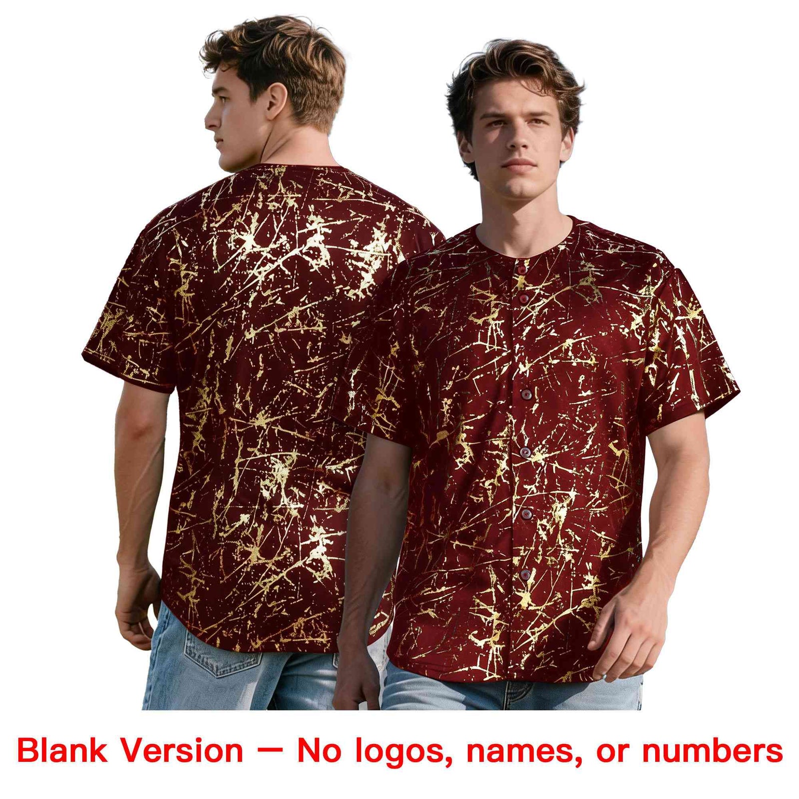 Custom Crimson Burgundy Shiny Gold Cracked Texture Baseball Jersey| KXKSHOP