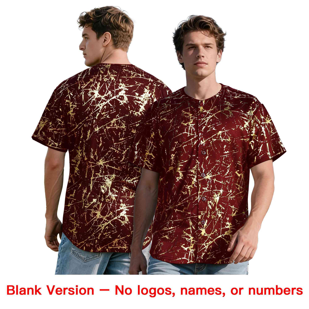 Custom Crimson Old Gold Black&amp;Shiny Gold Cracked Foil Hip Hop Button Down Baseball Jersey| KXKSHOP