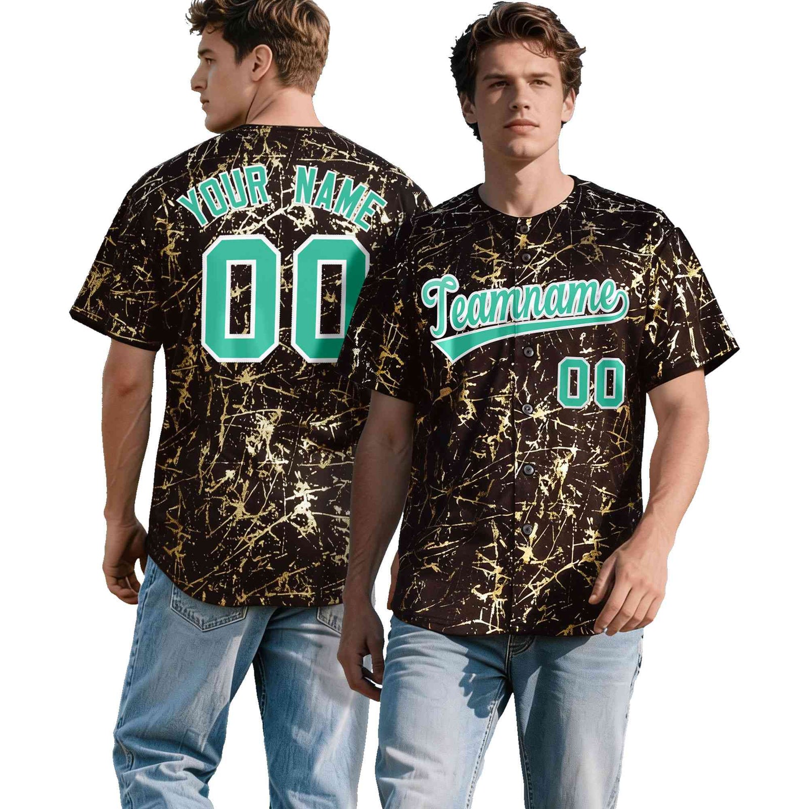 Custom Crimson Bright Green Metallic Gold Splatter Urban Streetwear Baseball Jersey| KXKSHOP