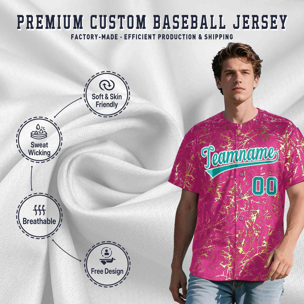 Custom Pink Aqua Metallic Gold Splatter Urban Streetwear Baseball Jersey| KXKSHOP