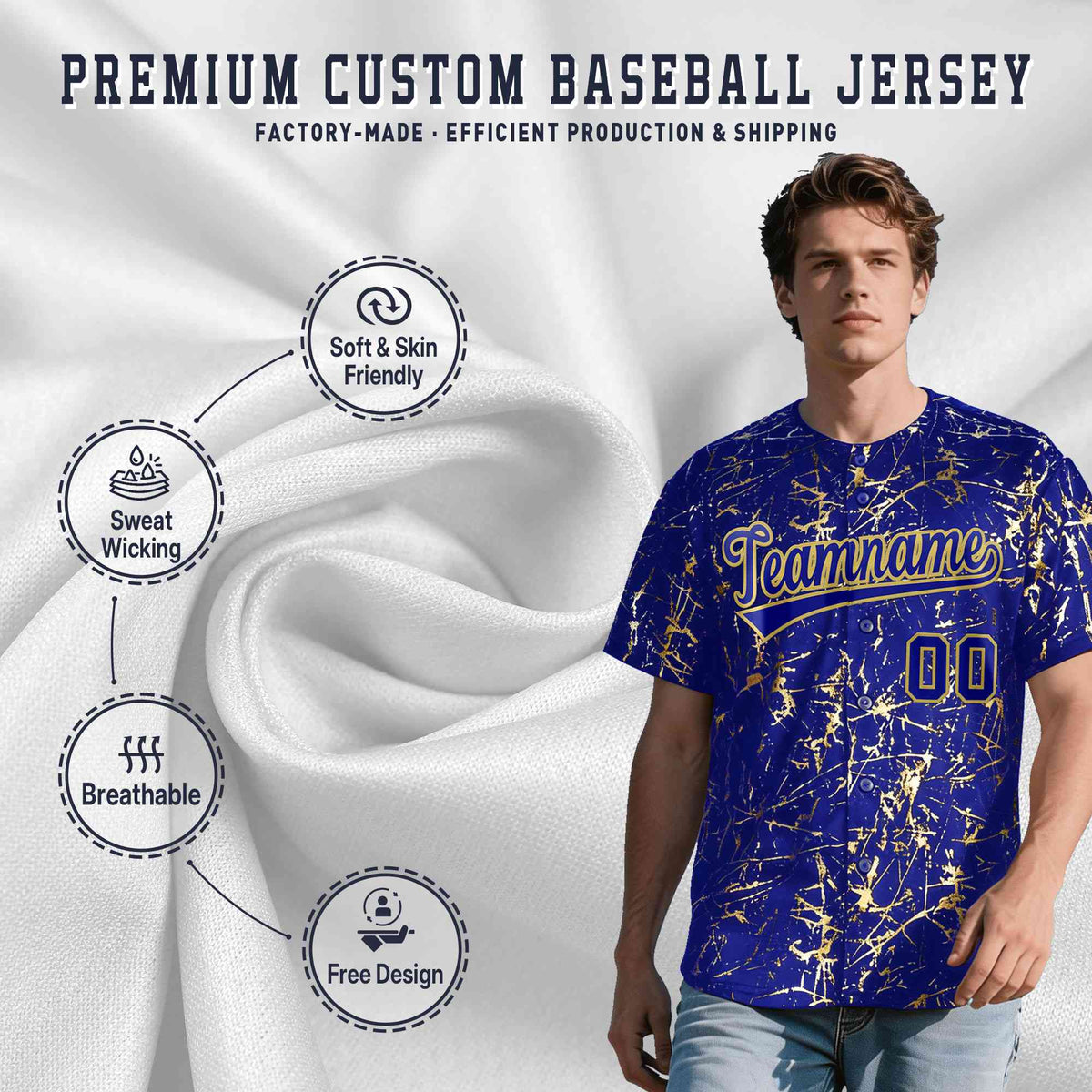 Custom Royal Old Gold Shiny Gold Cracked Texture Baseball Jersey| KXKSHOP