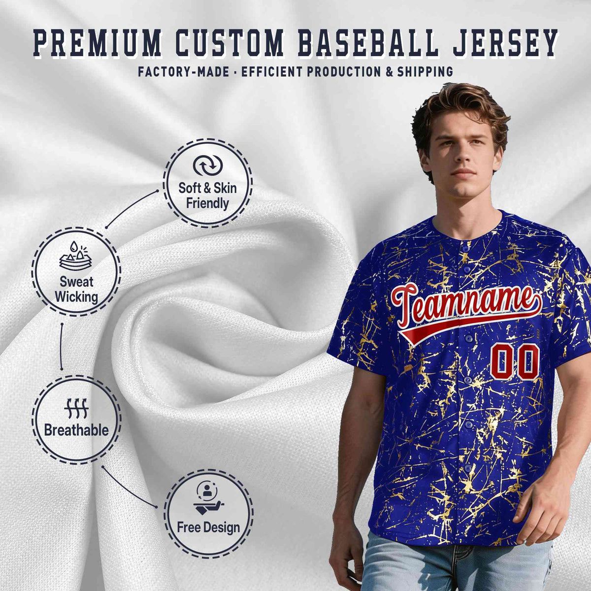 Custom Royal Red Metallic Gold Splatter Breathable&amp;Wrinkle-Resistant Baseball Jersey| KXKSHOP
