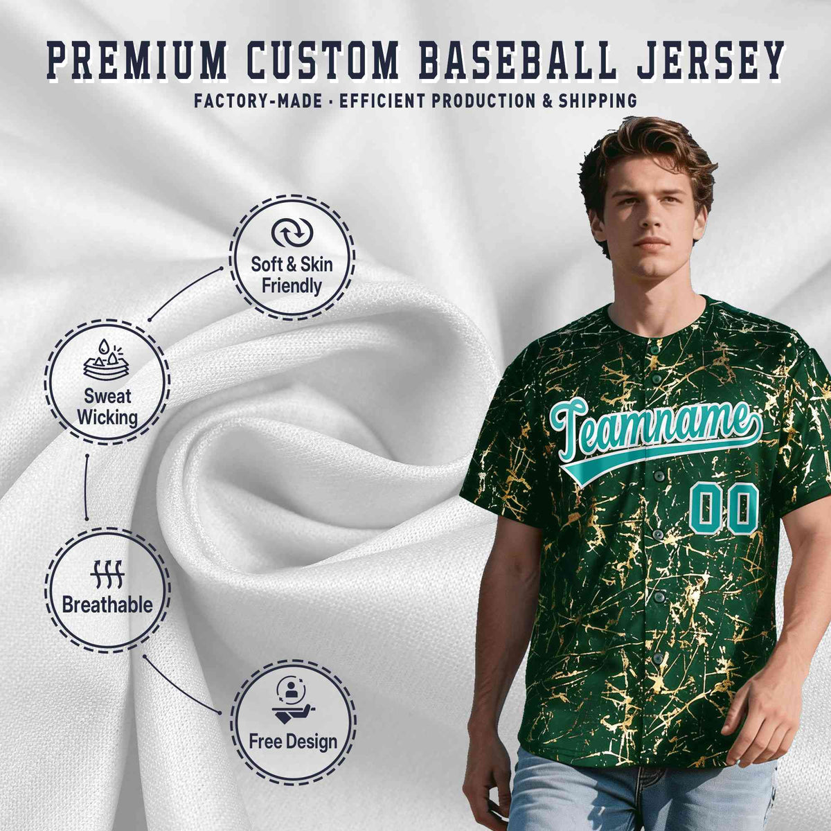 Custom Green Aqua Metallic Gold Splatter Urban Streetwear Baseball Jersey| KXKSHOP
