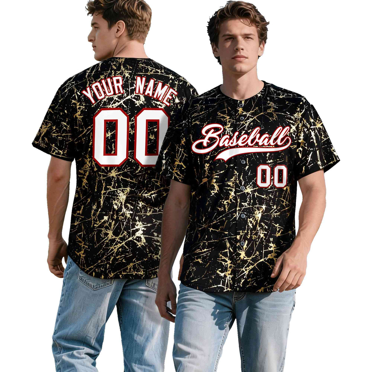 Custom Black White Black&amp;Gold Marble Print Clubwear Party Streetwear Baseball Jersey