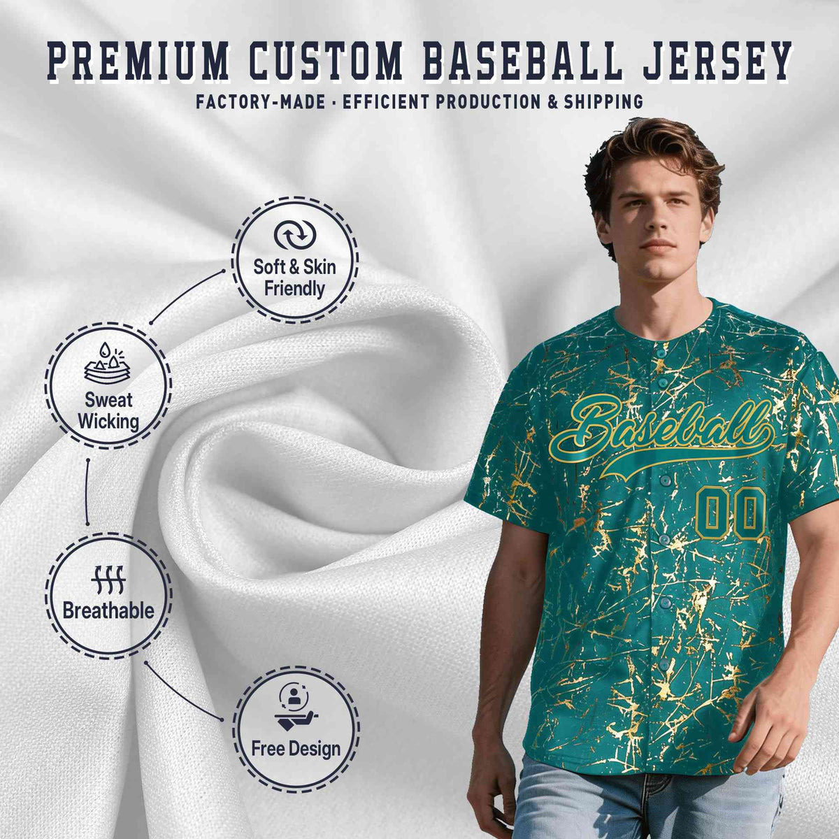 Custom Teal Old Gold Shiny Gold Cracked Texture Baseball Jersey