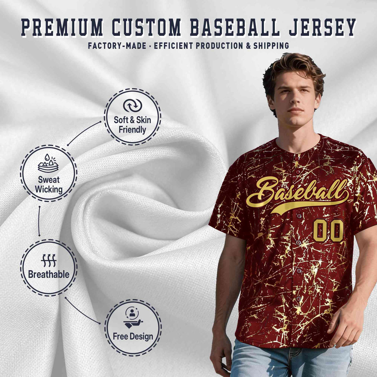 Custom Crimson Old Gold Black&amp;Shiny Gold Cracked Foil Hip Hop Button Down Baseball Jersey