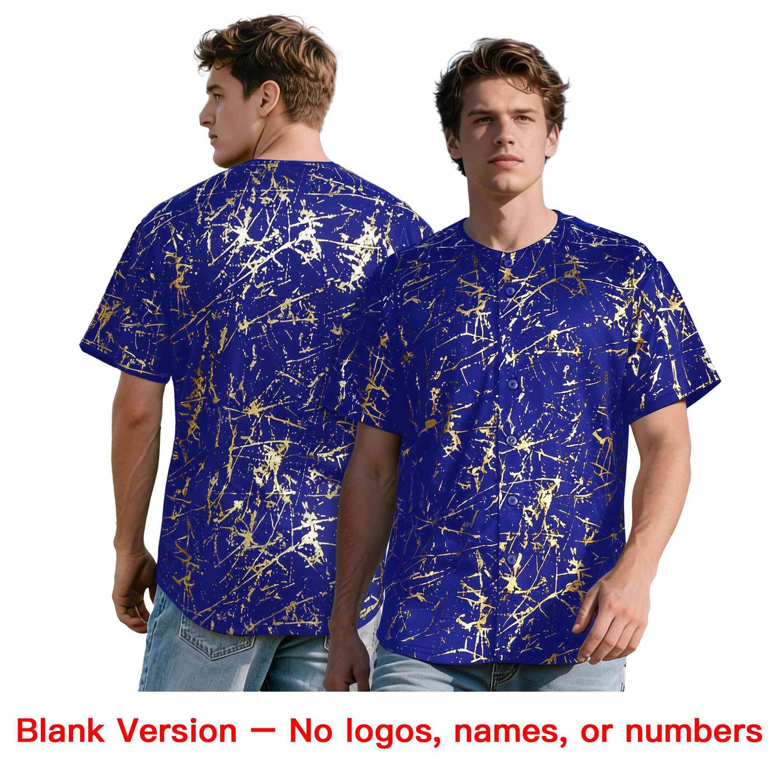 Custom Royal White Black&Shiny Gold Cracked Foil Breathable Mesh Streetwear Baseball Jersey