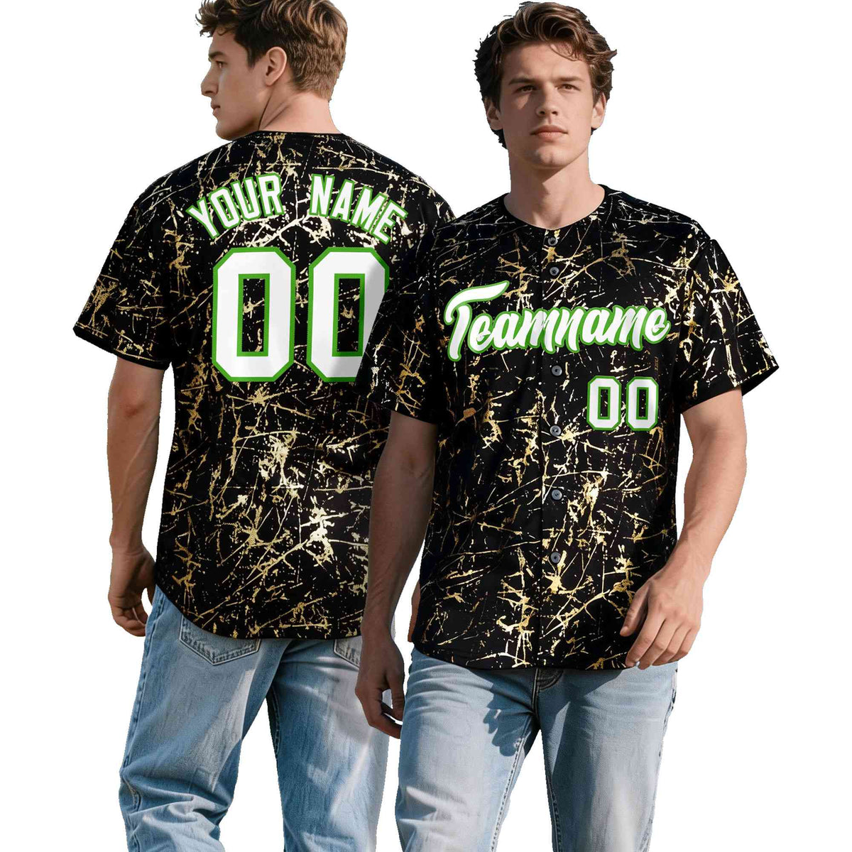 Custom Black White Black&amp;Gold Marble Print Clubwear Party Streetwear Baseball Jersey