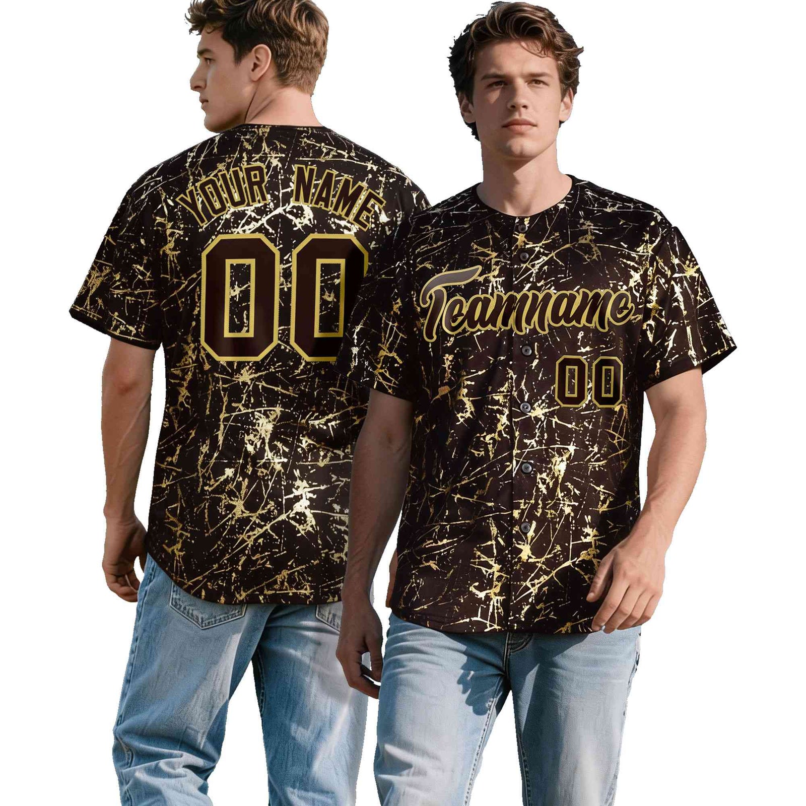 Custom Brown Old Gold Shiny Gold Cracked Texture Baseball Jersey