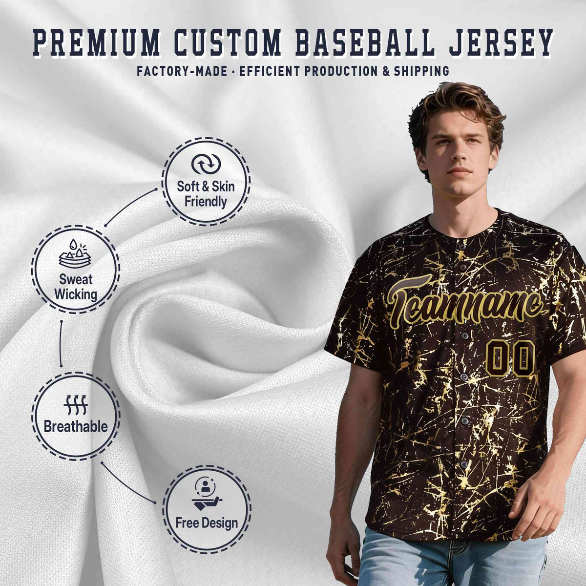 Custom Brown Old Gold Shiny Gold Cracked Texture Baseball Jersey