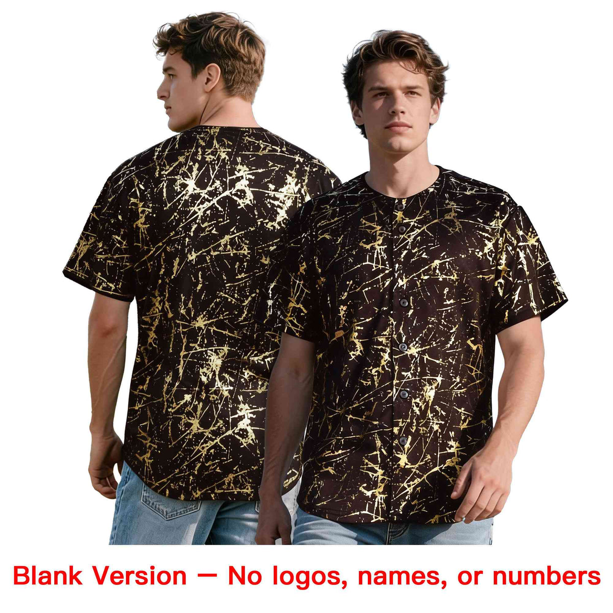 Custom Brown Aqua Metallic Gold Splatter Breathable&amp;Wrinkle-Resistant Baseball Jersey