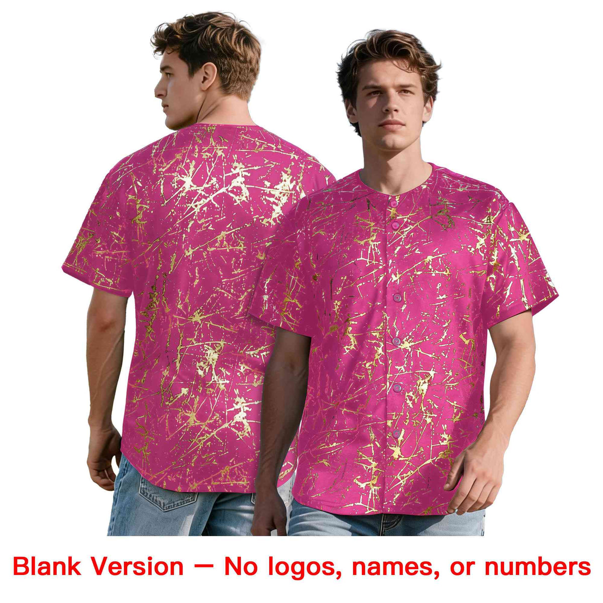 Custom Pink White Black&amp;Shiny Gold Cracked Foil Breathable Mesh Streetwear Baseball Jersey