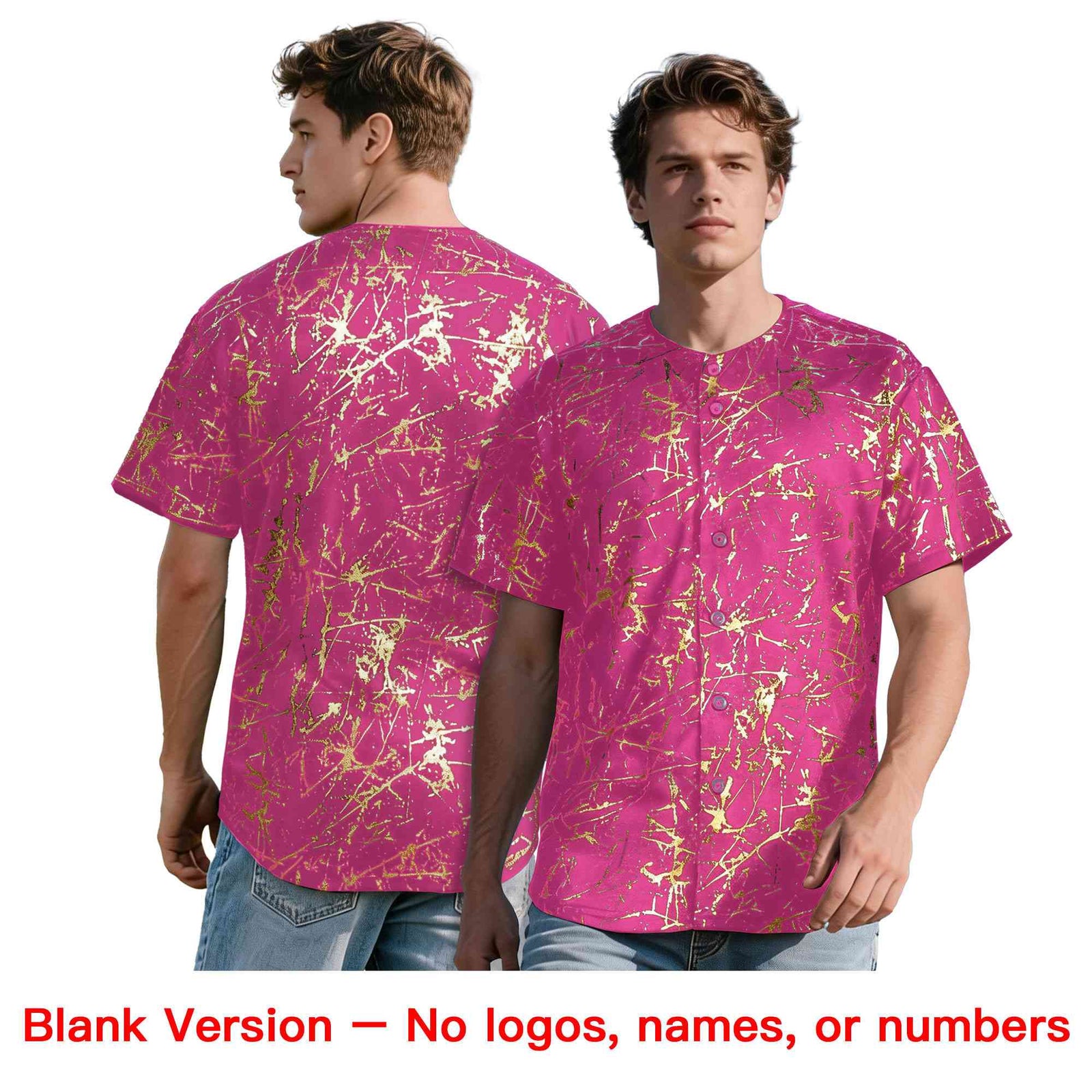Custom Pink White Black&Shiny Gold Cracked Foil Breathable Mesh Streetwear Baseball Jersey