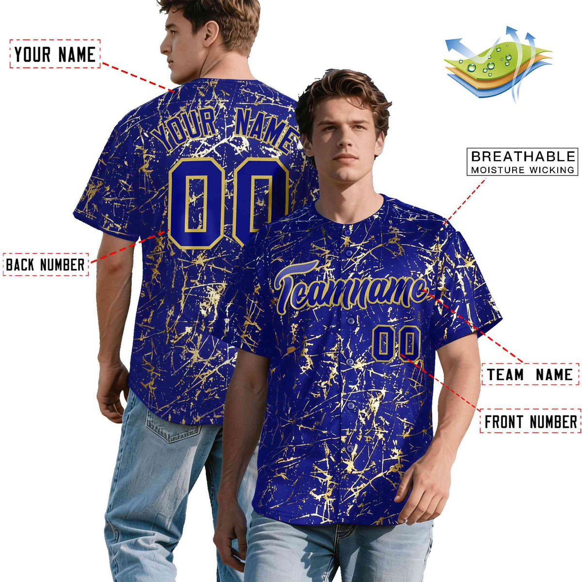 Custom Royal Old Gold Shiny Gold Cracked Texture Baseball Jersey