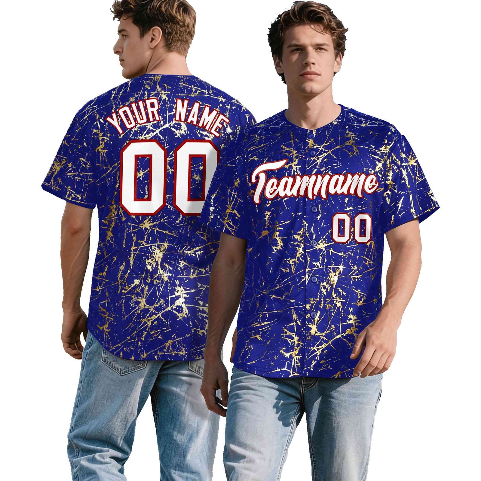 Custom Royal White Black&Gold Marble Print Clubwear Party Streetwear Baseball Jersey