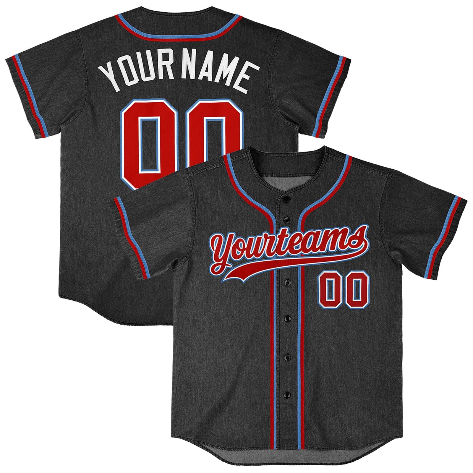 Custom Black Personalized Denim Baseball Jersey For Men Women Boy