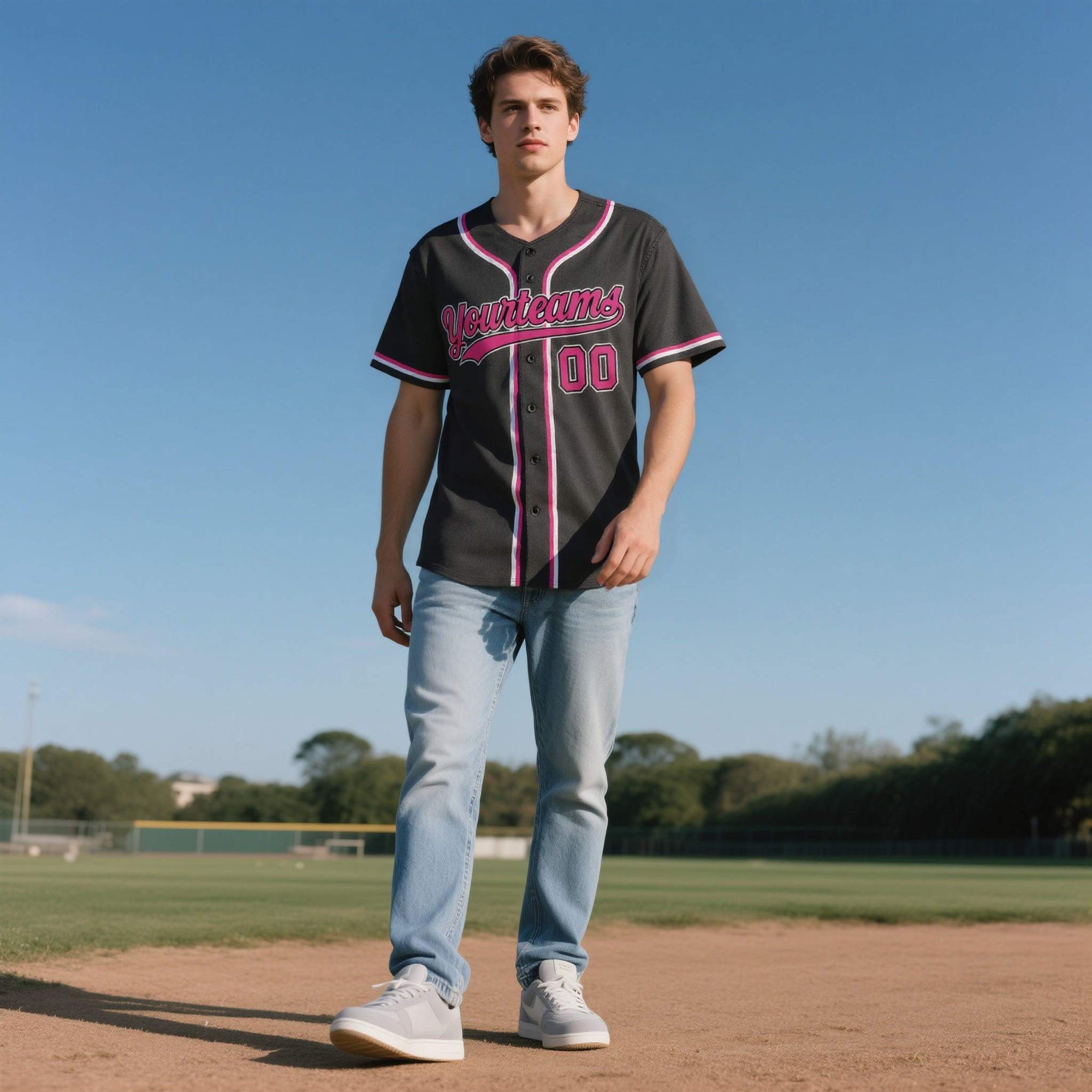 Custom Black Personalized Denim Baseball Jersey For Men Women Boy